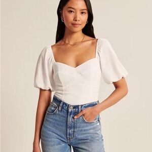 Abercrombie & Fitch Puff Sleeve Corset Dress Top in White
